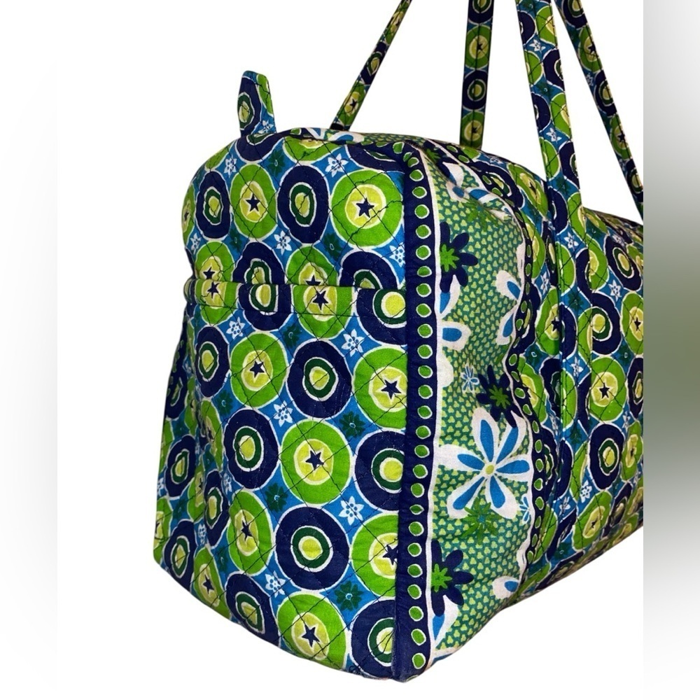 TINSLEY BLAKE Collection Large Duffel Bag Daisy Cotton Quilted Weekender GRN/BLU - Picture 4 of 8